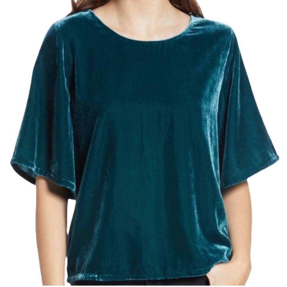 Dark Teal Velvet Short Sleeve Shirt